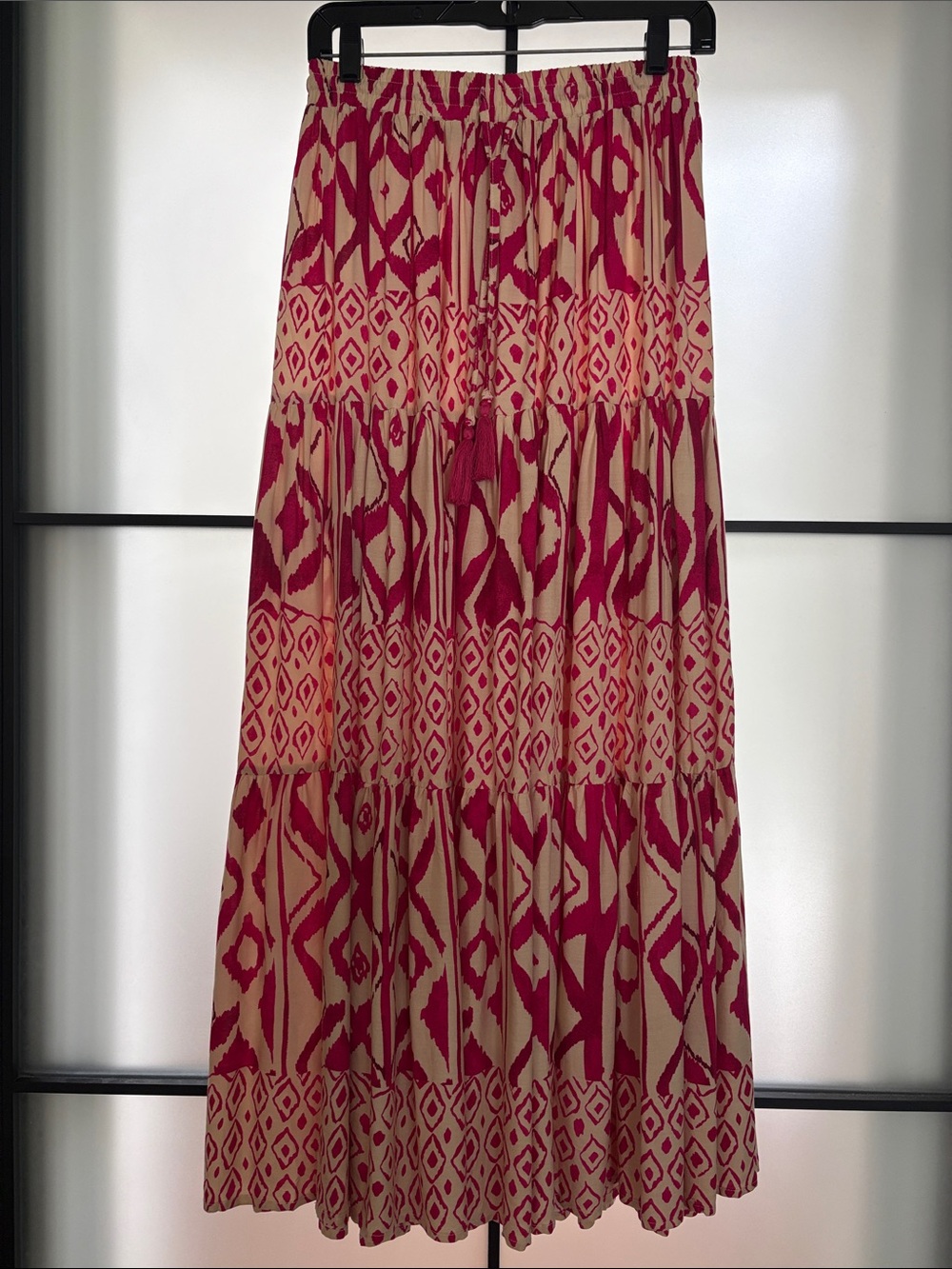Pinch Fuchsia and Cream Printed Tiered Maxi Skirt